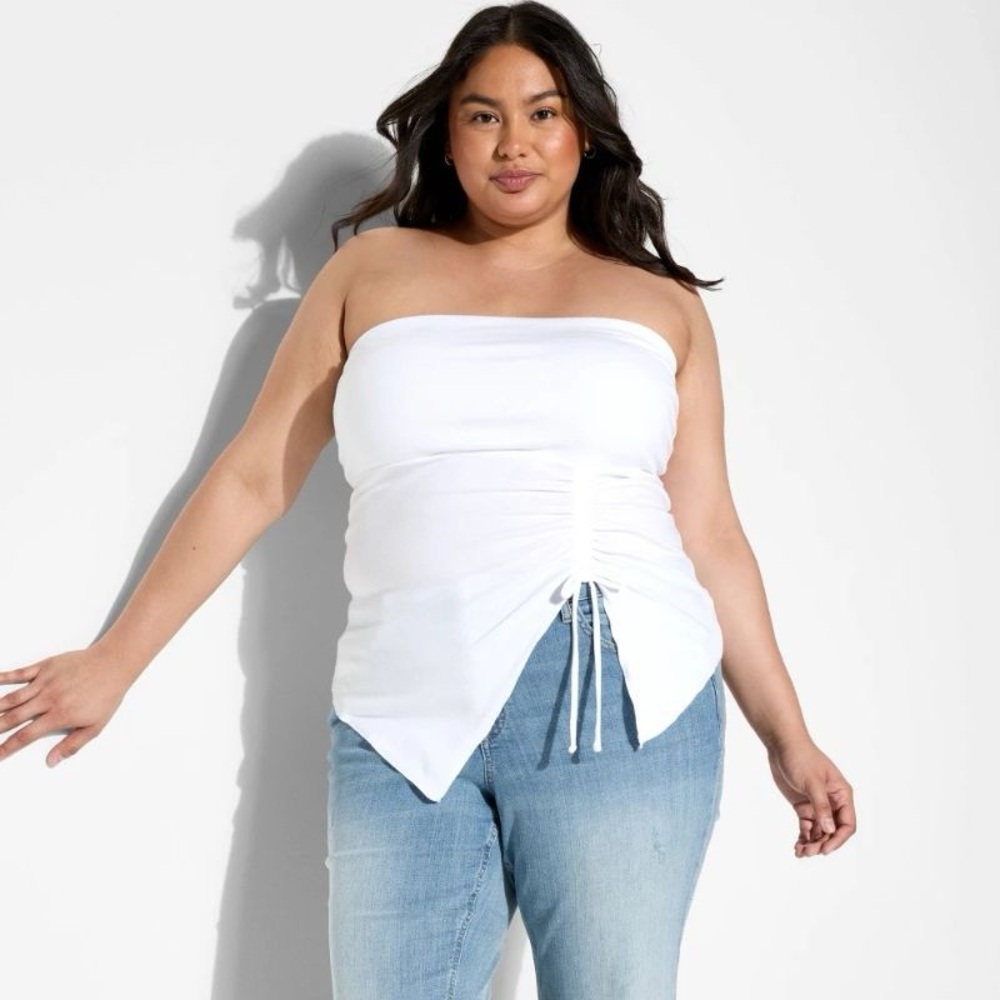 4X Women's Asymmetrical Slim Fit Tube Top - Wild Fable™ White 4X